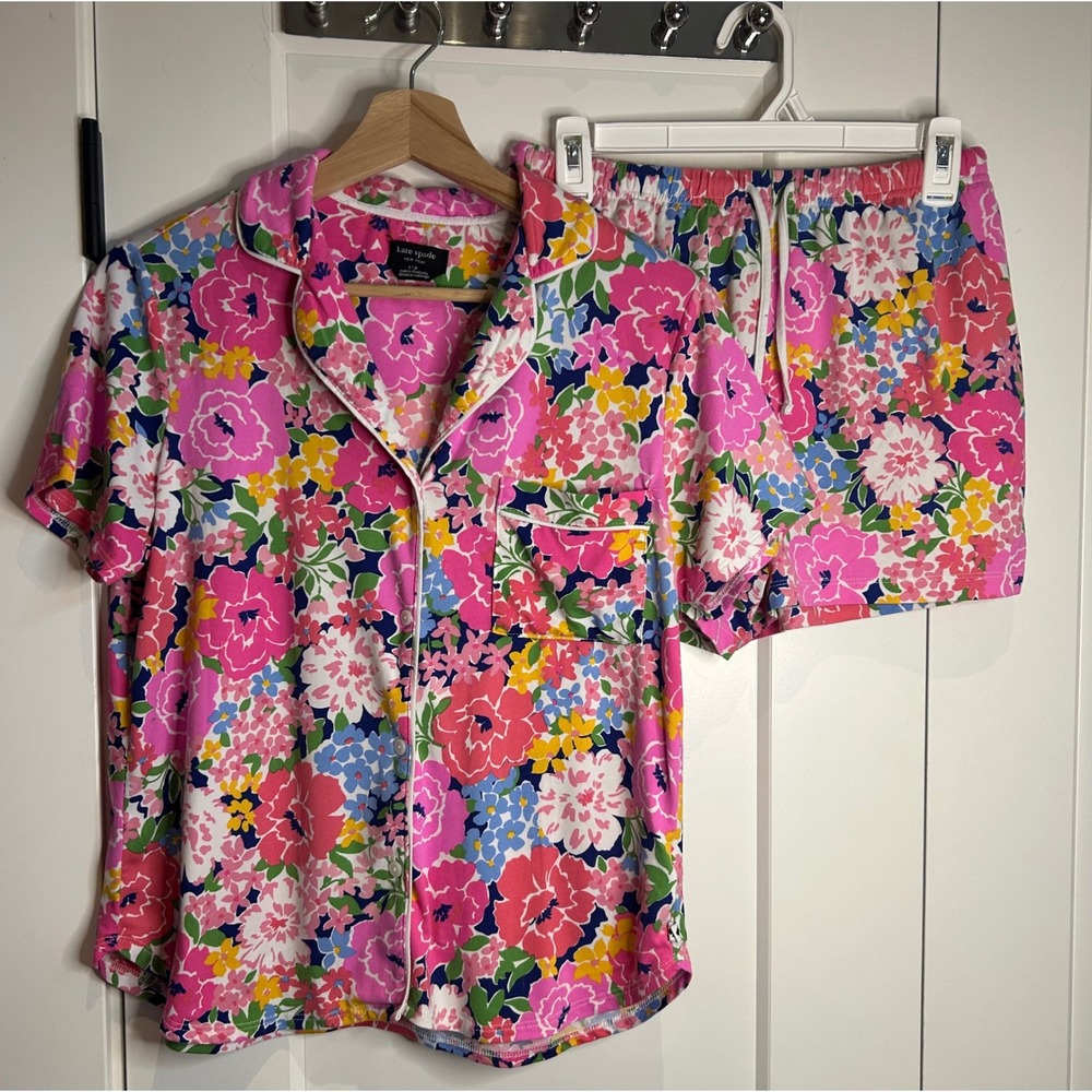 Kate Spade New York Women Pink Floral Short Sleeve Pajama Set Size S 8182001